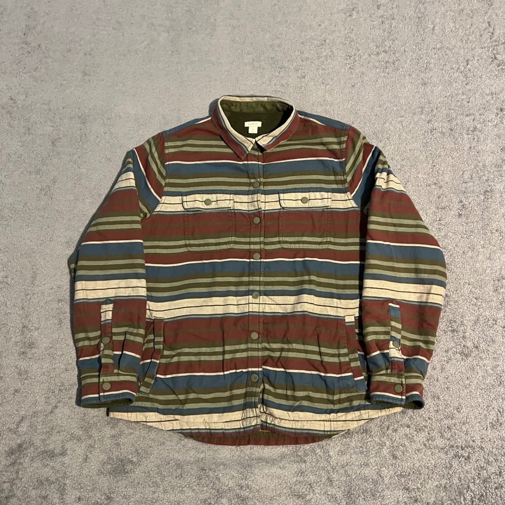 Vintage LL Bean Fleece Lined Flannel Shirt Jacket Mens Medium Striped Cotton
